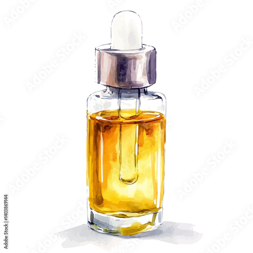 watercolor of Facial Oil Roller Bottle, vector, isolated on a white background.
