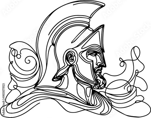 Spartan warrior outline drawing with flowing lines  