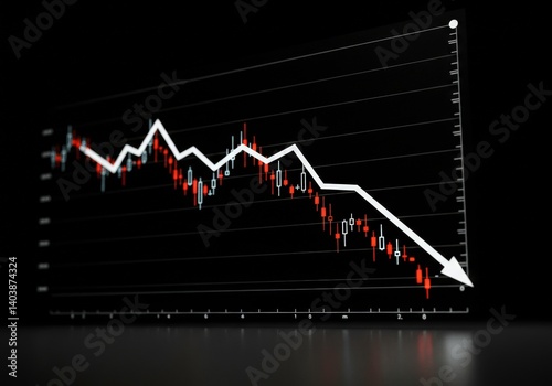 Stock market crash chart with downward trend. Indicating financial crisis and economic recession. Investment risk visualization of loss for business presentation