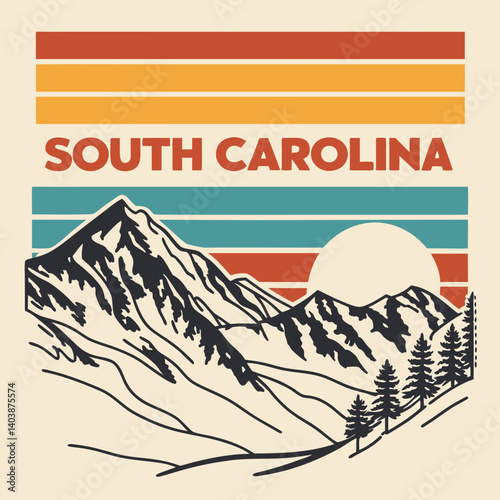 Vintage Retro South Carolina Mountain Stripes Pine Trees Graphic Art