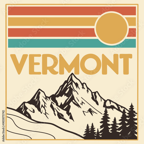 Vintage Vermont Mountain Travel Poster Retro Style Art