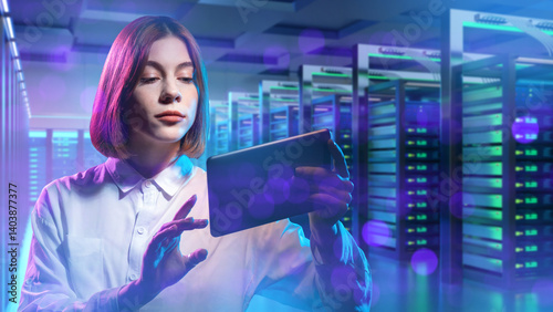 Woman in server room. Syste...