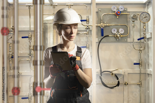 Woman engineer near boiler ...