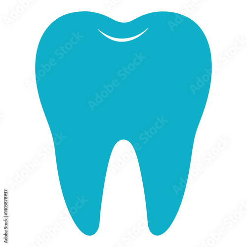 Dental Care Icon: A simplistic, illustrative representation of a single molar in a vibrant turquoise color, ideal for dental health, care, and treatment-related concepts.