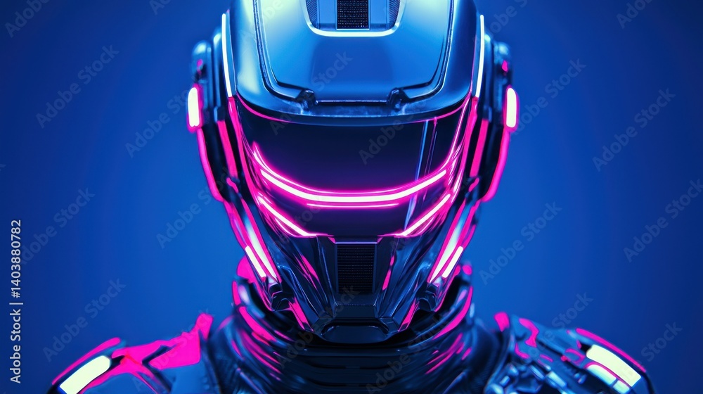 A futuristic robot with glowing pink and blue illuminated details A futuristic robot with glowing pink and blue illuminated details