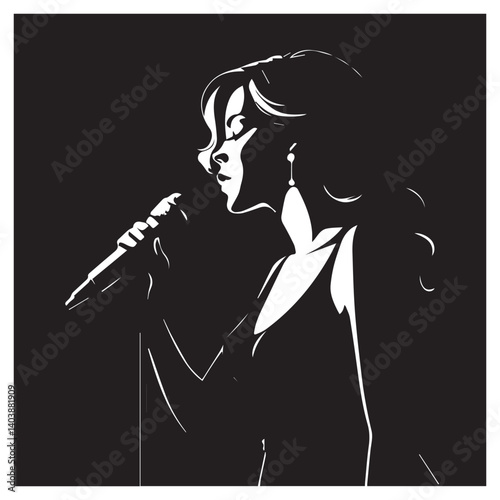 Silhouette of Female Solo Singer Performing with Microphone