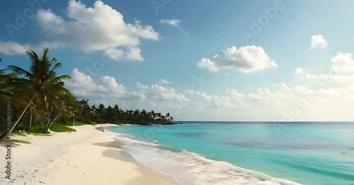 Relaxing Turquoise Ocean with White Sand Beach and Palm Trees