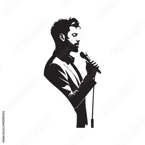 Stylish Silhouette of man Singing – Black Vector on White Background