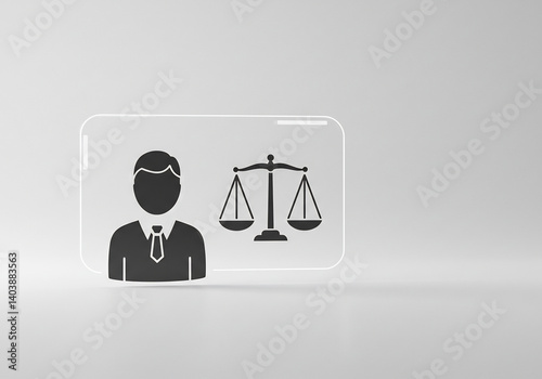 A legal symbol with an icon of a person and a scale of justice