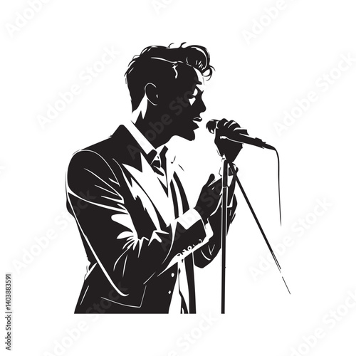 Stylish Silhouette of man Singing – Black Vector on White Background