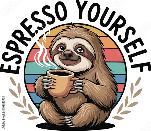  Cute Sloth Coffee tshirt  – Espresso Yourself Retro Coffee tshirt design
