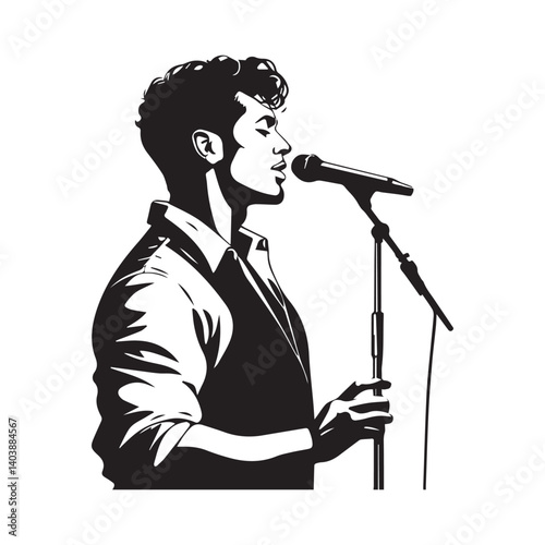 Stylish Silhouette of man Singing – Black Vector on White Background