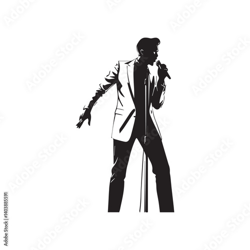 Silhouette of male Solo Singer Performing with Microphone