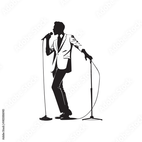 Silhouette of male Solo Singer Performing with Microphone