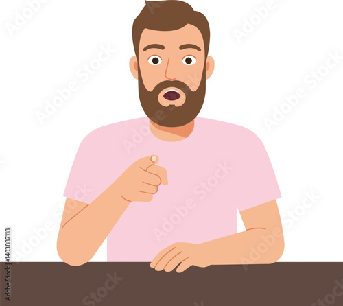 Engaging man with beard pointing at viewer in minimalistic style vector illustration
