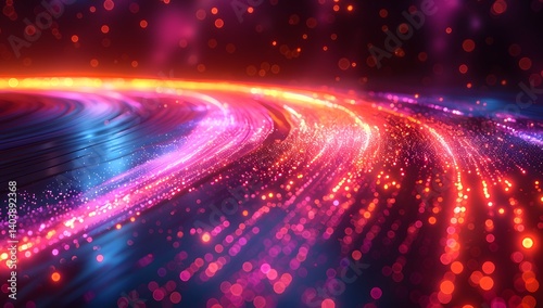 Abstract Flowing Light Streaks with Particles Creates a Modern Digital Effect