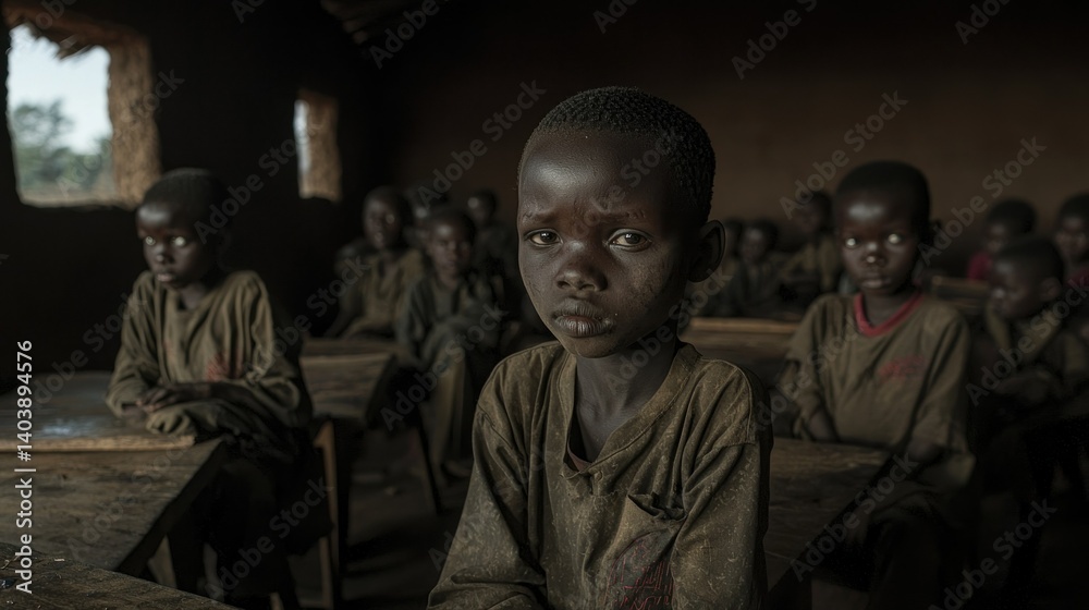 Young boy sitting in a classroom surrounded by other students Young boy sitting in a classroom surrounded by other students
