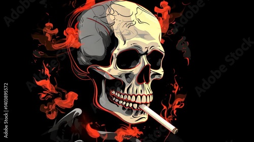 Skull smoking cigarette illustration art wallpaper logo. Smoke kills concept tobacco warning