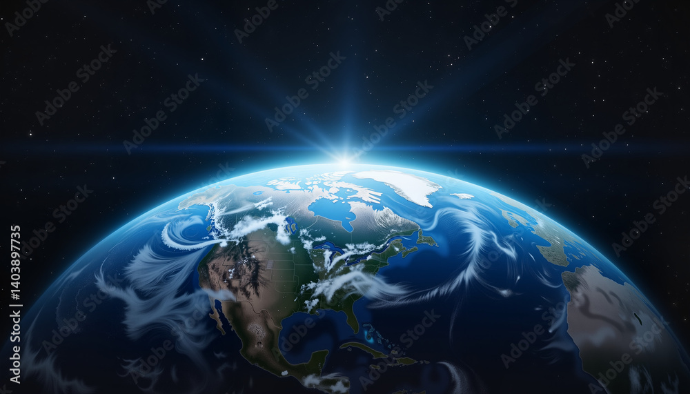 Fototapeta premium Earth from Space with Cosmic Elements and Stars, cosmic beauty