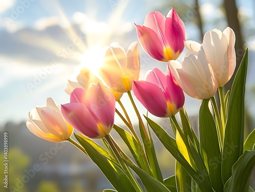 Spring Tulips Sunlit Blossoms photo