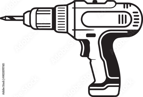 Drill Machine silhouette vector illustration isolated On Transparent Background