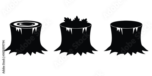 Black silhouette tree stump deferent style