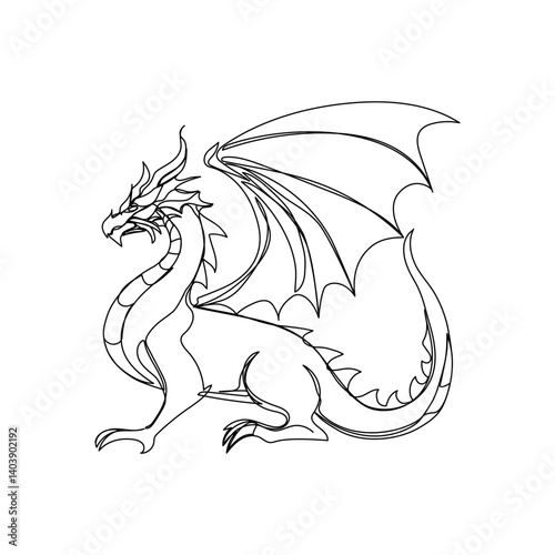 Fantasy dragon in continuous one line art style. Simple vector illustration