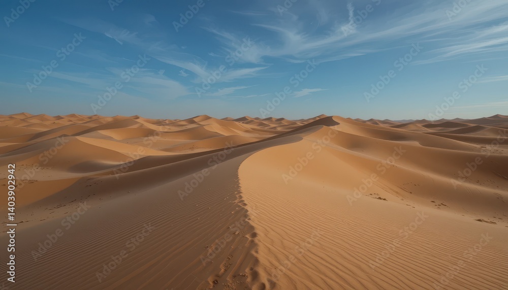 Expansive Sand Dunes Under Bright Blue Sky during Daytime in Serene Desert Landscape Expansive Sand Dunes Under Bright Blue Sky during Daytime in Serene Desert Landscape
