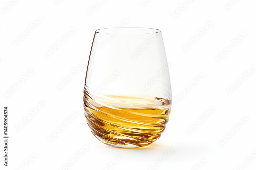 Serving Whiskey in Modern Glass with Unique Swirl Design on White Serving Whiskey in Modern Glass with Unique Swirl Design on White