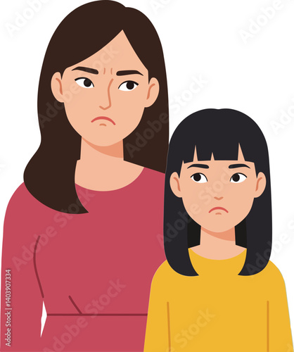 Two women displaying expressions of disappointment in a minimal flat design style vector illustration