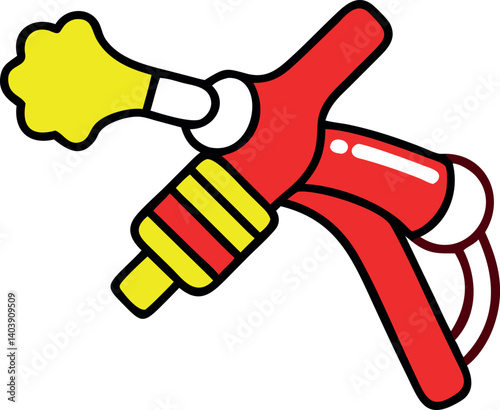 Colorful Cartoon Spray Foam Gun, Red, Yellow, and White on Transparent Background