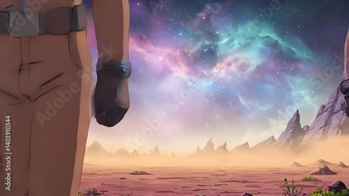 Animated Astronaut Team Walking on Mars-like Surface in a Space Adventure
