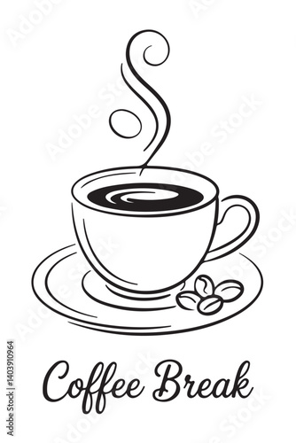 Hand-drawn illustration of a steaming cup of coffee for a coffee break.