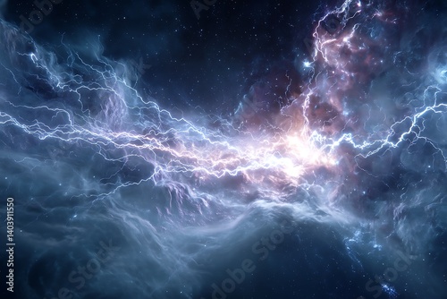 An electrifying cosmic storm frozen in time. Frozen Cosmic Storms. Illustration.