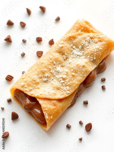 french crepe filled with chocolate on a white background