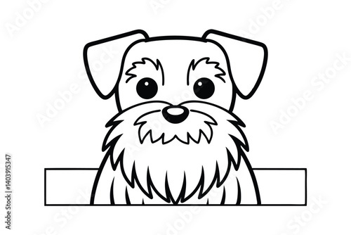 Cute Schnauzer Dog Puppy Black And White Line Art Illustration Simple Cartoon Design Pet Animal Mascot Character Design For Kids