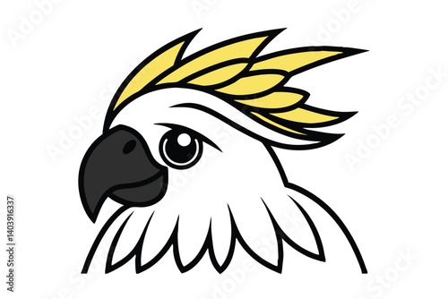 Elegant Sulphur Crested Cockatoo Vector Illustration Graphic Design For Logo Or Mascot With Bold Outline