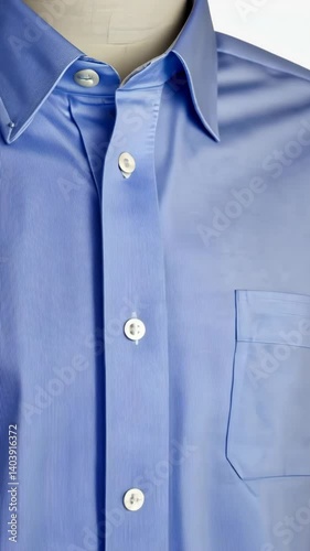 Wallpaper Mural Close-up on a Light Blue Striped Dress Shirt with White Buttons and Pocket, highlighting classic professional attire details Torontodigital.ca