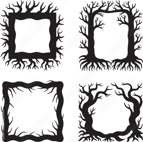 Halloween themed rectangular frame silhouette vector illustration isolated On Transparent Background
