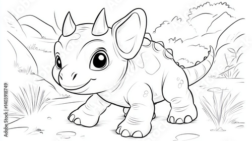 Cute baby dinosaur coloring page template.