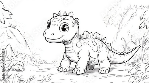 Cute baby dinosaur coloring page template.
