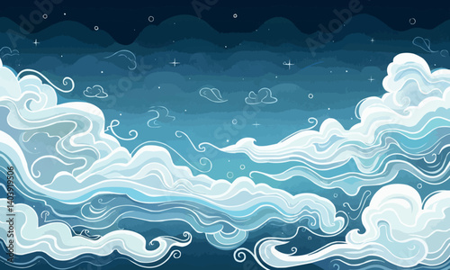 Blue sky with white clouds. The clouds are wavy and the sky is dark. There are no people or objects in the image