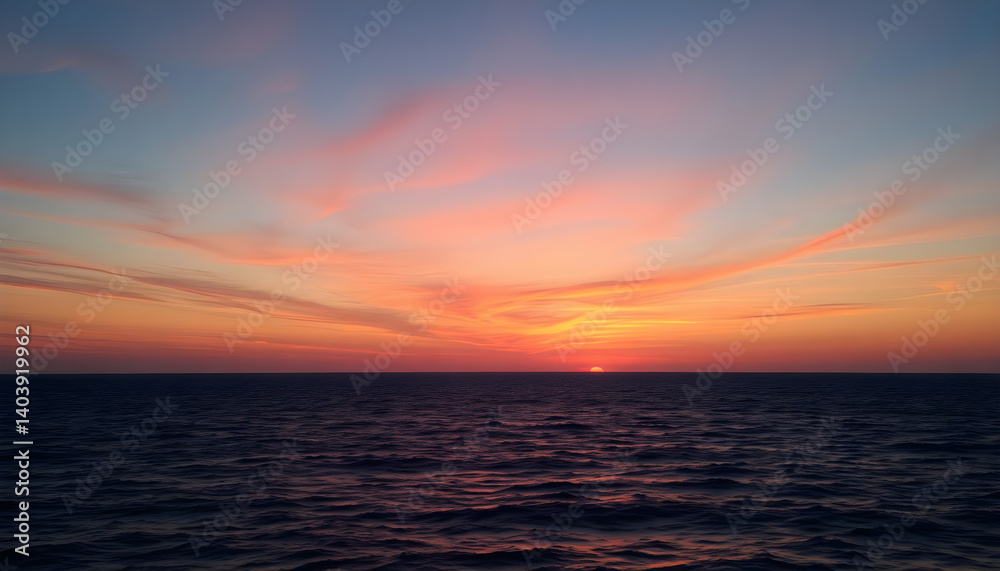 Fototapeta premium sun is setting over the ocean as seen from a boat