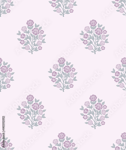 Seamless Damask Medallion Floral flower block print repeat vector pattern