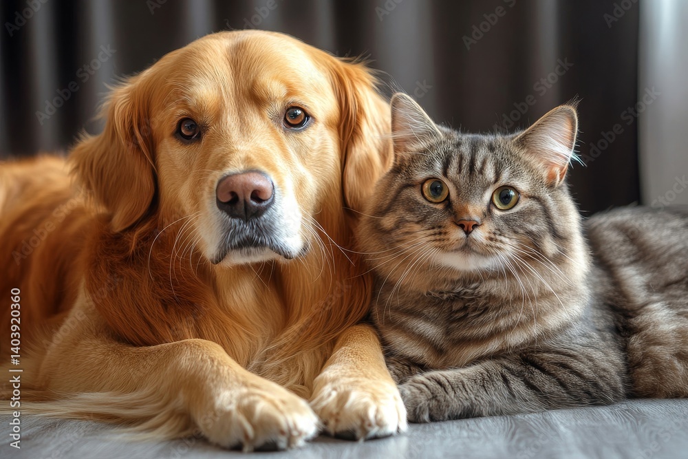 Portrait of a golden retriever dog and a cat looking at the camera photo studio isolated on white, Generative AI Portrait of a golden retriever dog and a cat looking at the camera photo studio isolated on white, Generative AI
