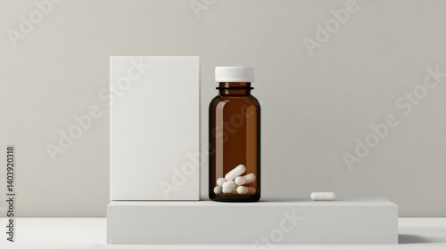 Supplement Amber Bottle and Box Mockup.