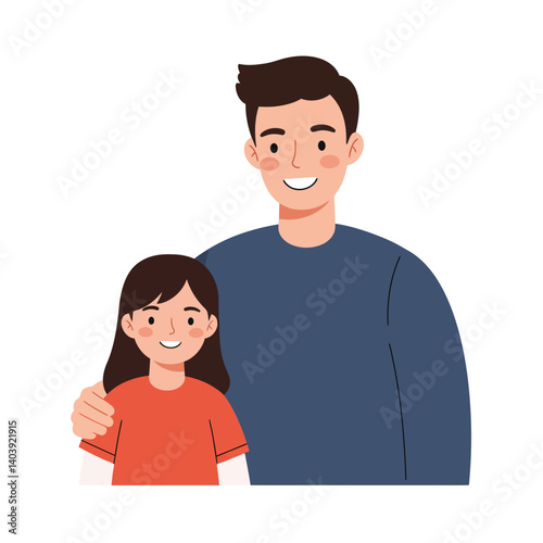 Happy father and daughter smiling together in a flat design style vector illustration showcasing joy and connection in a light-hearted atmosphere