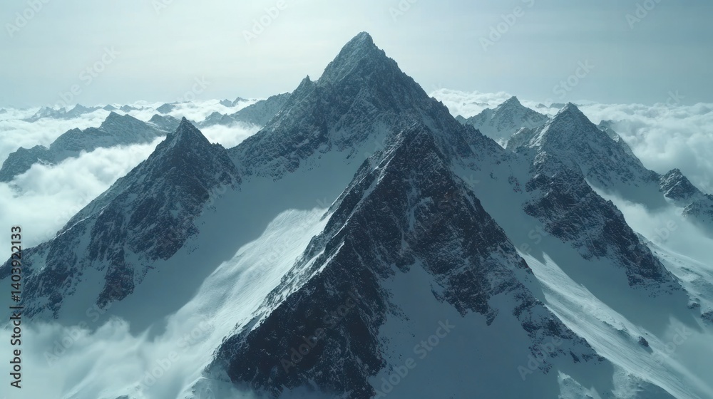 Fototapeta premium Majestic snow-capped peaks pierce the clouds