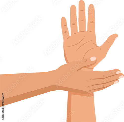 Close-up view of two hands demonstrating a gentle touch in a flat design style vector illustration