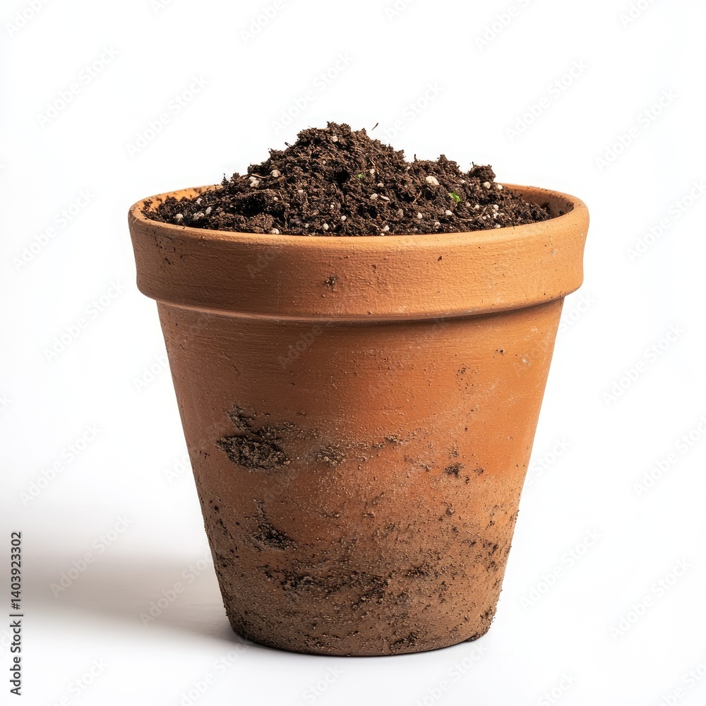 Earthenware pot filled with soil Earthenware pot filled with soil